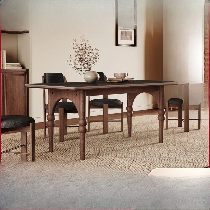 

Solid wood dining table, medieval rectangular household, high-end dining table in the living room