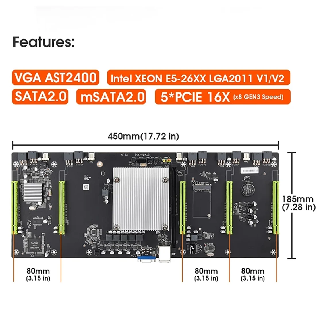 ETH79-X5B BTC 마이닝 마더보드(2620 CPU+8G DDR3 RAM+128G SSD 포함)