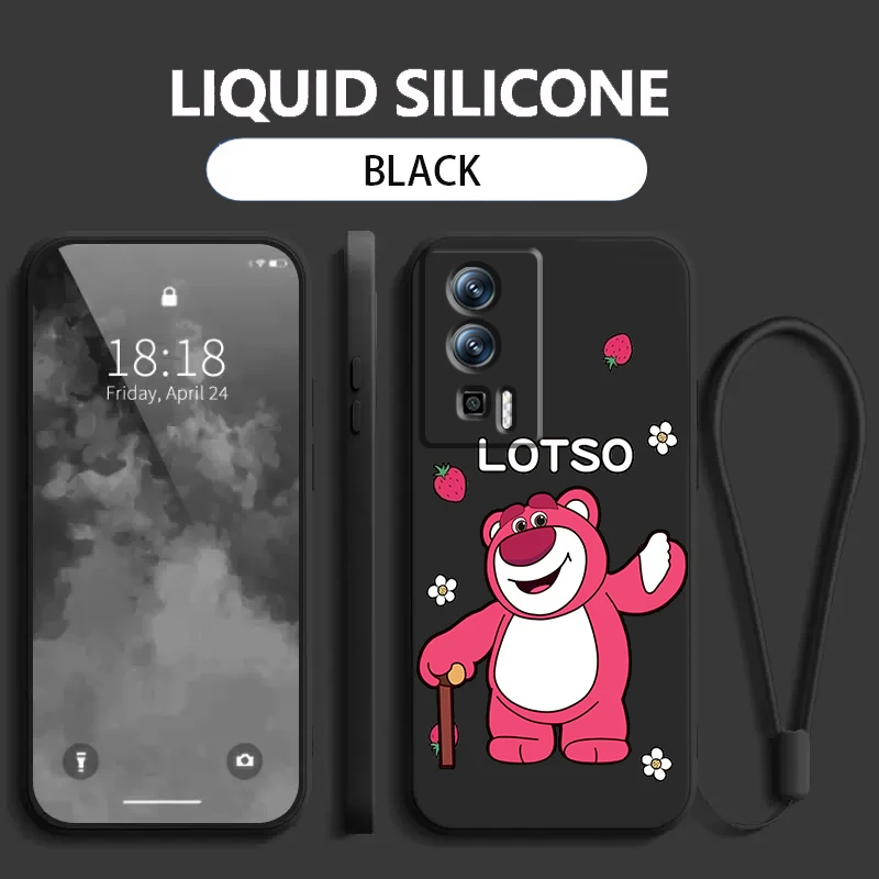 Disney Lotso Bear Cute Fashion Liquid Left Rope For Xiaomi Redmi 13C 12 12C K60 A1 K50 11 K40 10C 10 9A 9AT 9T 9C 5G Cover