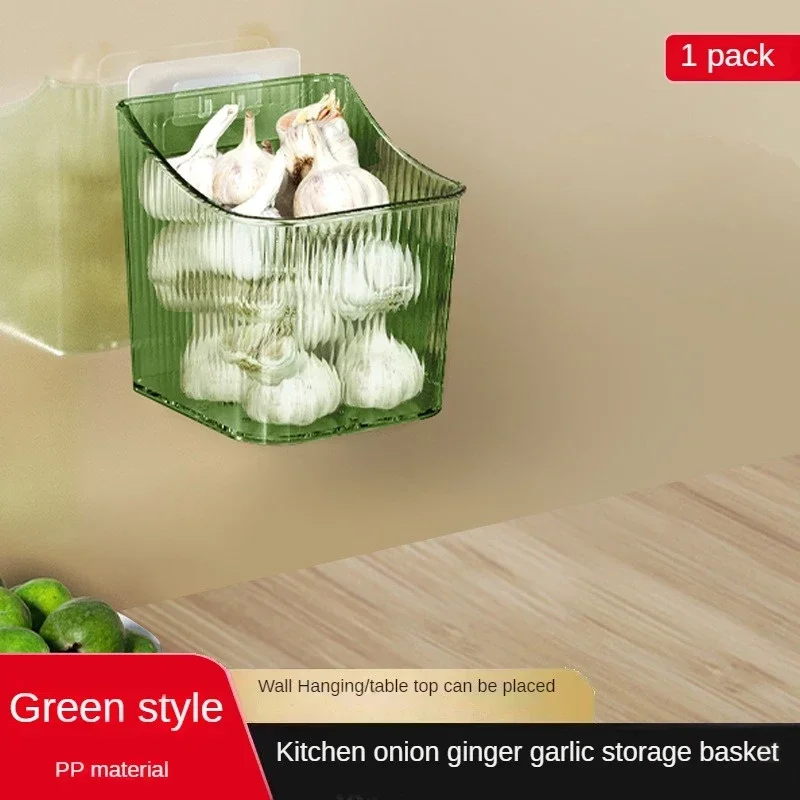 Kitchen Storage Basket Garlic Wall Hanging Basket Onion Transparent Storage Box Punch-Free High-capacity Basket