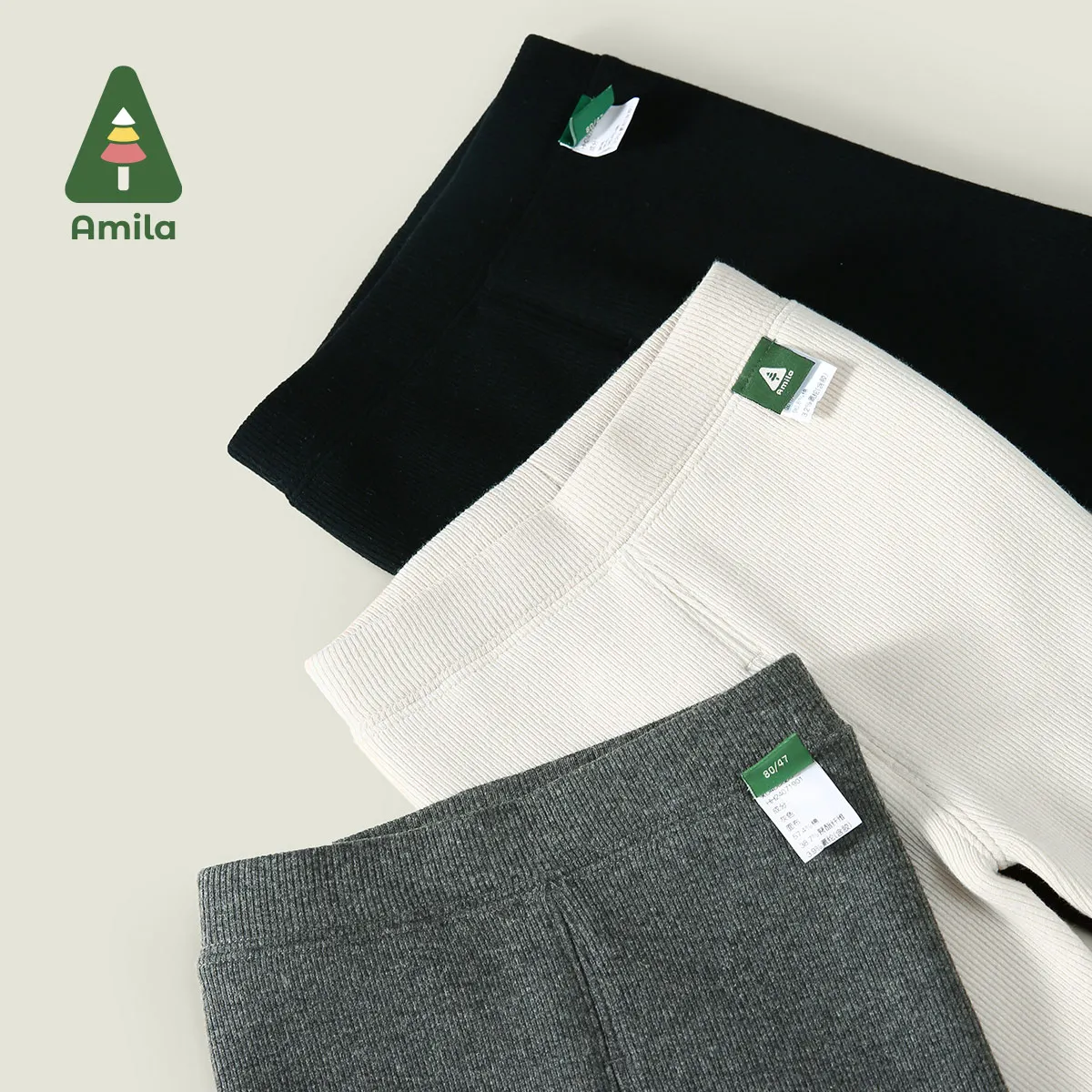 Amila Baby Leggings 2024 Winter New High-Quality Solid Color Cotton Basic Versatile Cartoon Soft Casual Children’s Trousers