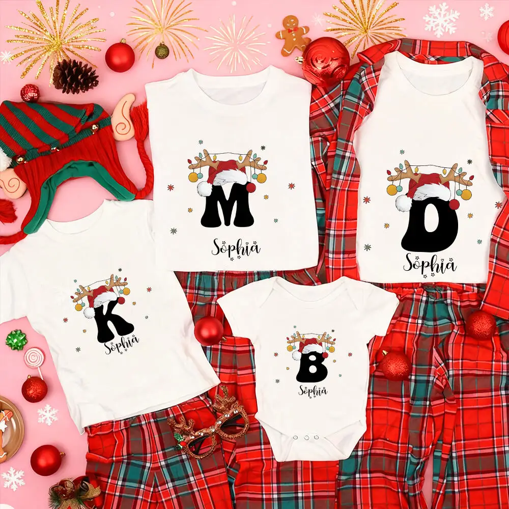 Monogrammed Family Christmas T-Shirt Personalized Holiday Shirt Familia Christmas Name Shirts Dad Mom and Me Xmas Names Tees