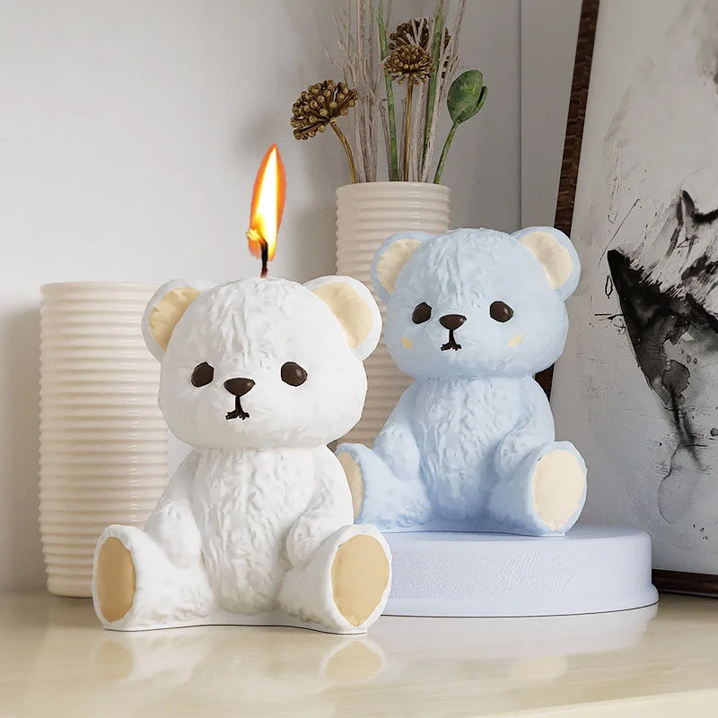 3D Smiling Teddy Bear Silicone Candle Mold DIY Handmade Crystal Epoxy Resin Plaster Molds Desktop Ornament Home Crafts Decor