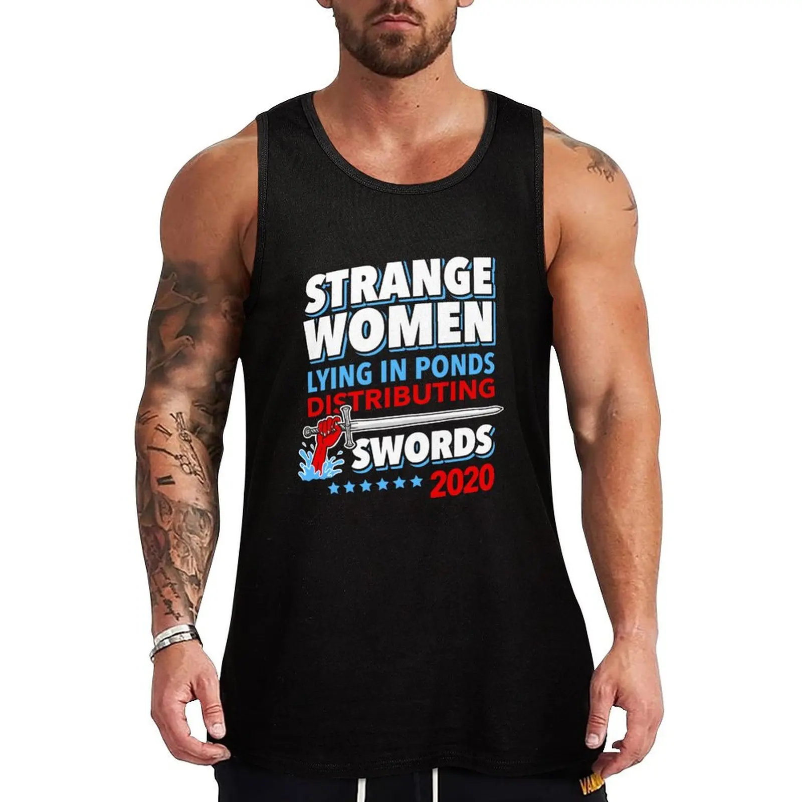 Camiseta sin mangas informal de fin de semana Strange Women Lying In Ponds Distributing Swords 2020, top sin mangas de ajuste holgado