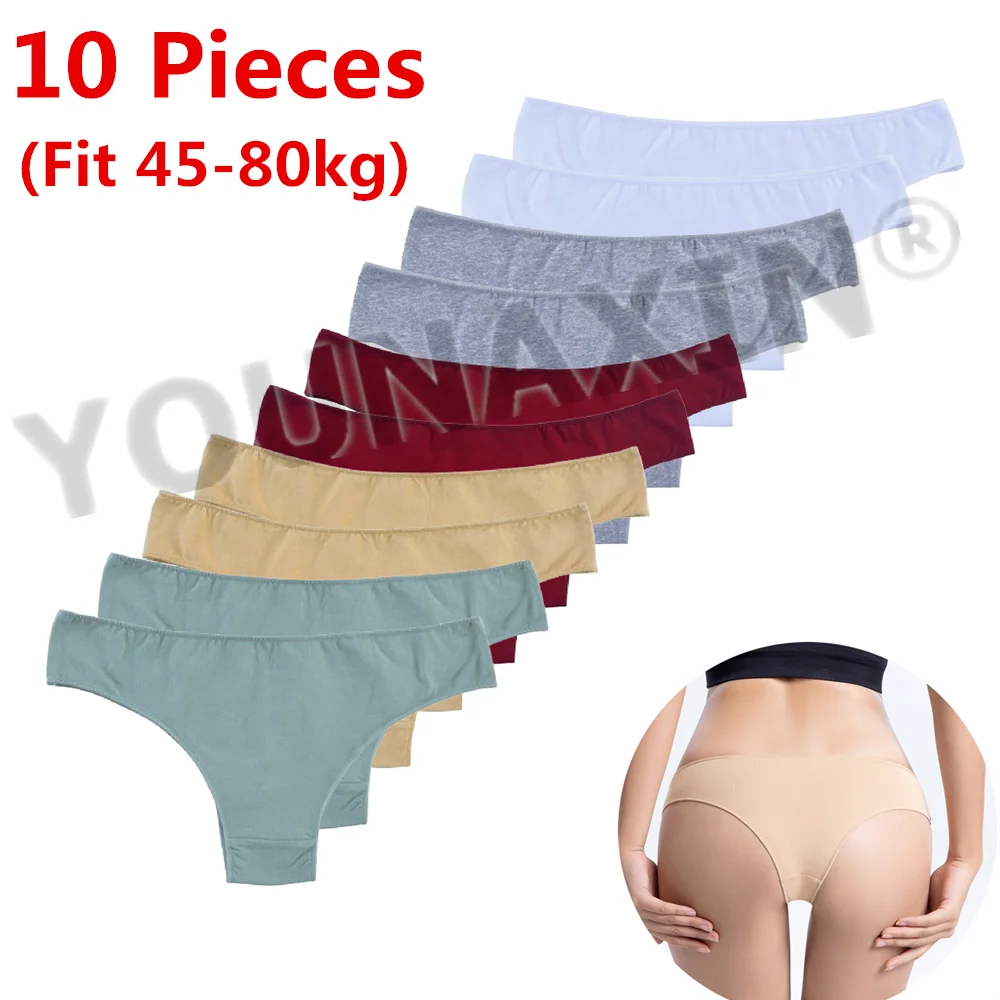 

YOUNAXIN 10 Pieces/Lot G-String Briefs Women's Sexy Underwear Solid Color Thong Girl Panties Cotton Undies Low-Rise Lingerie