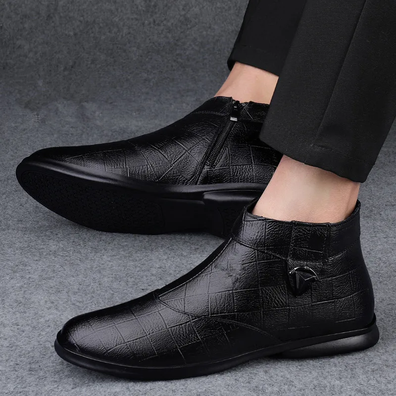 Genuine Leather Luxury Brand Ankle Chelsea Boots High Quality Men Winter Fashion Classic Men Comfort Business Soft Leather Boots