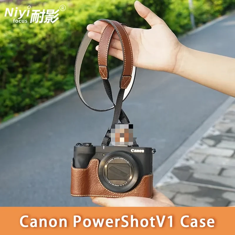 Para Lychee Pattern Powershot V1 funda protectora para cámara Canon medio conjunto Base Retro V1 bolsa para cámara accesorios resistentes a los arañazos