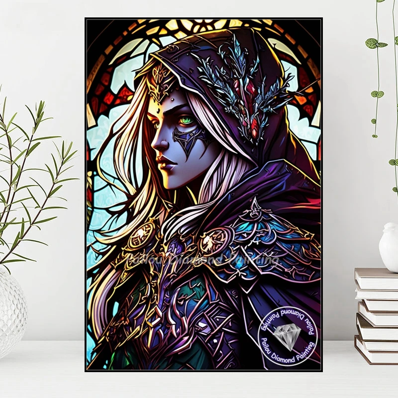 Fantasy World Of Warcraft Stained Glass Art Diamond Painting Full Drills Lady Sylvanas Windrunner Mosaic Cross Stitch Home Decor