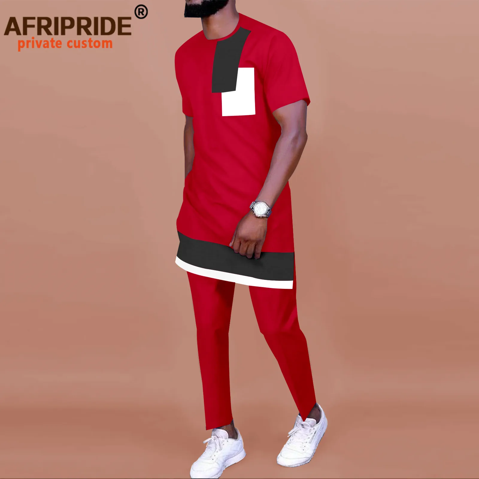 Men`s Tracksuit African Clothing 2 Piece Set Short Sleeve Dashiki Tops and Pants 2 Piece Outfits Blouse Sports Suit A2216098