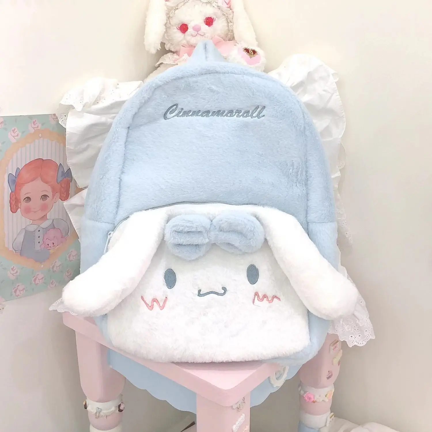 Sanrio mochila bonita de felpa, ligera y práctica, se puede utilizar como regalo de cumpleaños para amigos al ir a la escuela