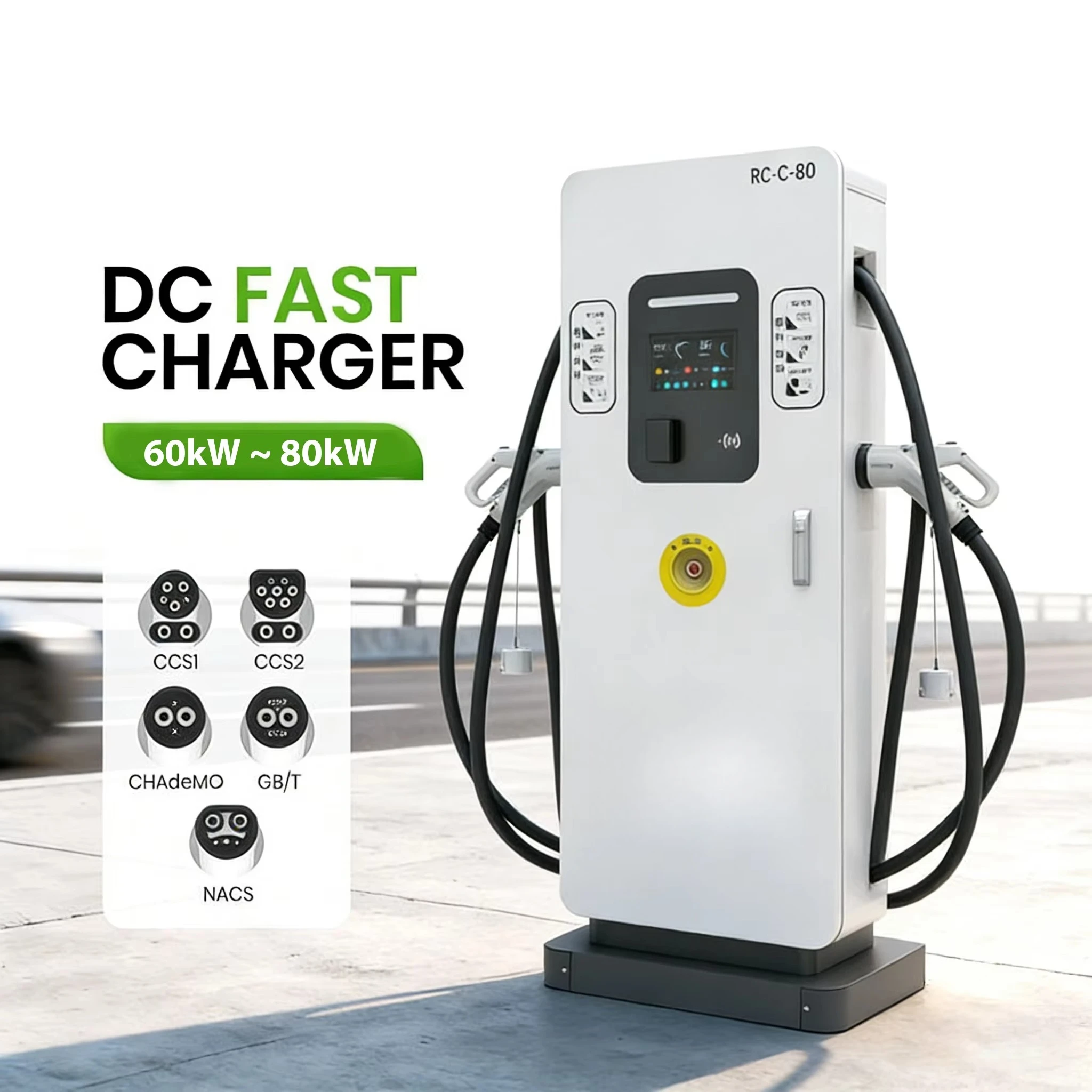 

Factory Price 60kw 80kw DC EV Charger IP54 Waterproof Electric Car Charger with RFID APP QR Code Payment