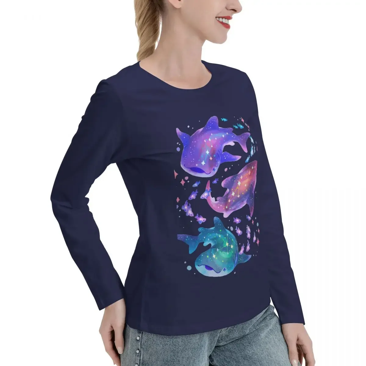 Cosmic Whale Shark Long Sleeve T-Shirts plus size tops Tee shirt sweat shirt woman t shirt