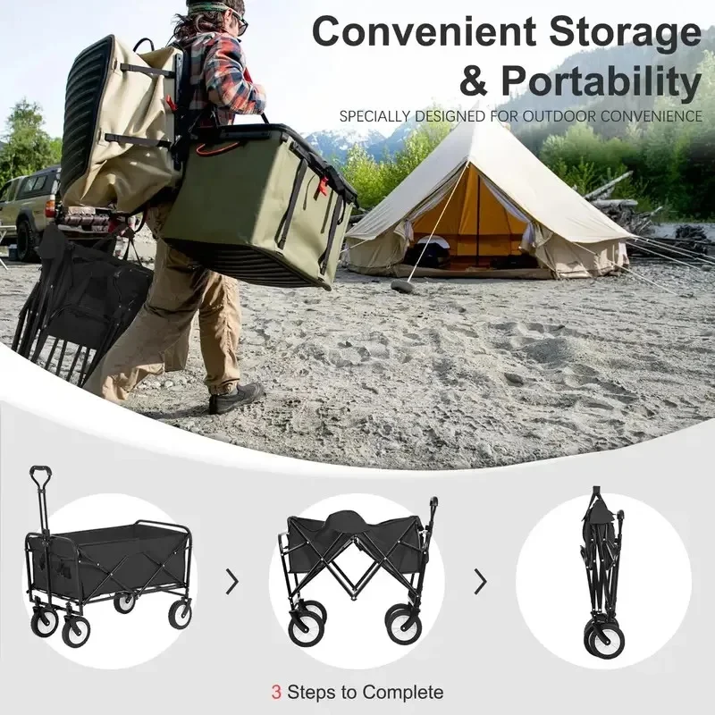 300KG Heavy Duty Foldable Camping Wagon | Large Capacity 8-inch Wheel Portable Handcart for Camping, Home & Cargo Hauling