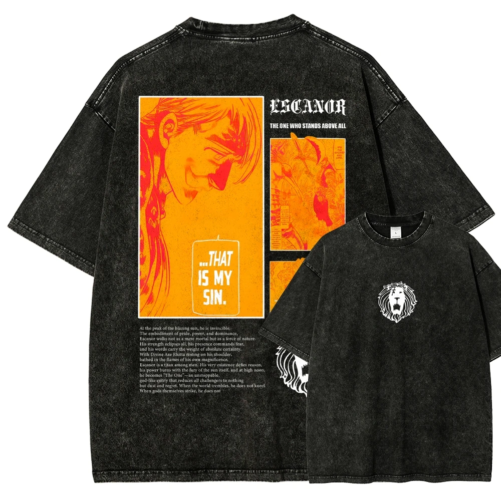 Seven Deadly Sins Washed T-shirt Oversized Unisex Print shirts for Men Women Fashion Hip Hop Street Retro Fashion Trendy Cotton