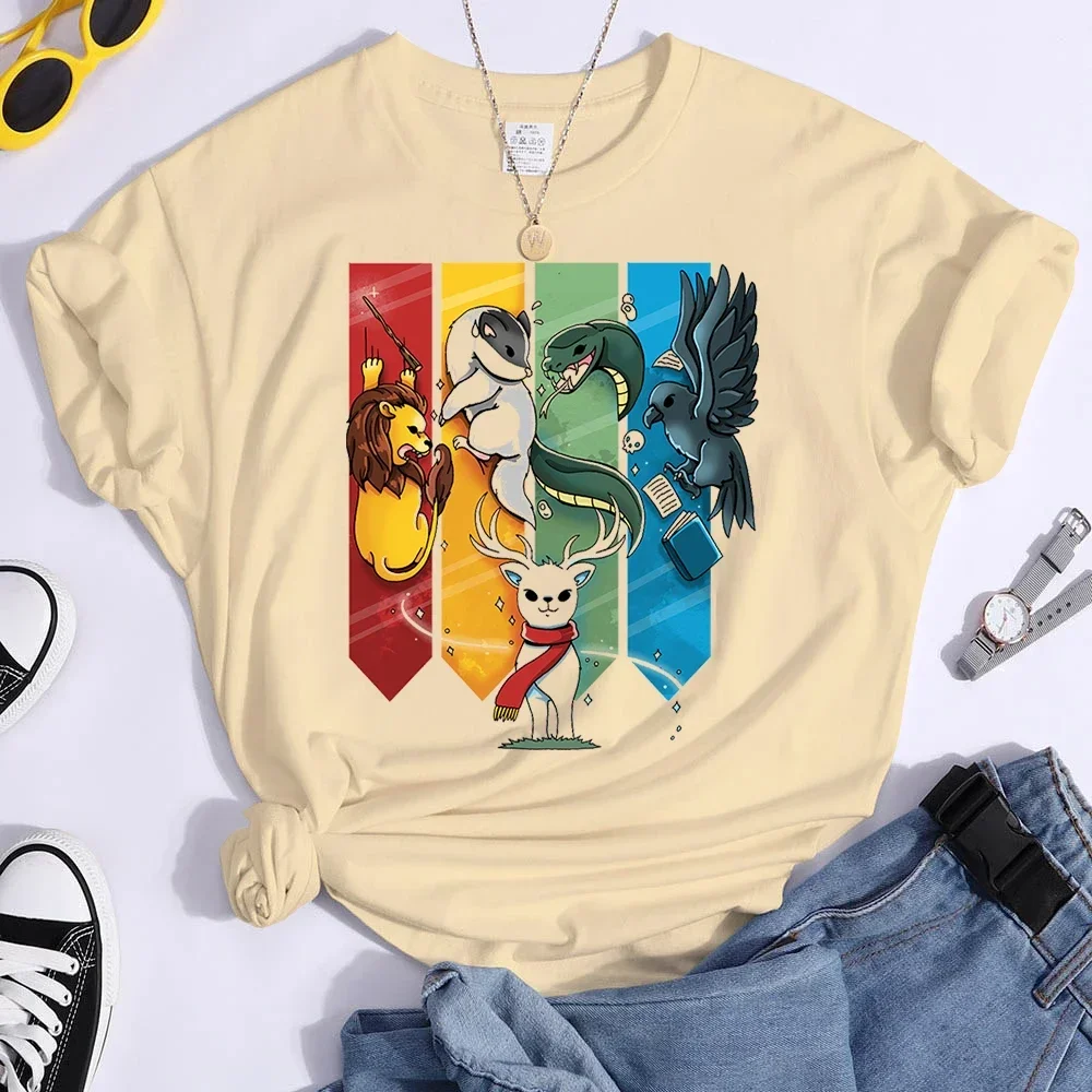 Magic Animal Ladies T Clothing T-shirts Short Sleeve Fashion Female Graphic Tees Hogwarts Print Summer Casual Tshirts Clothes