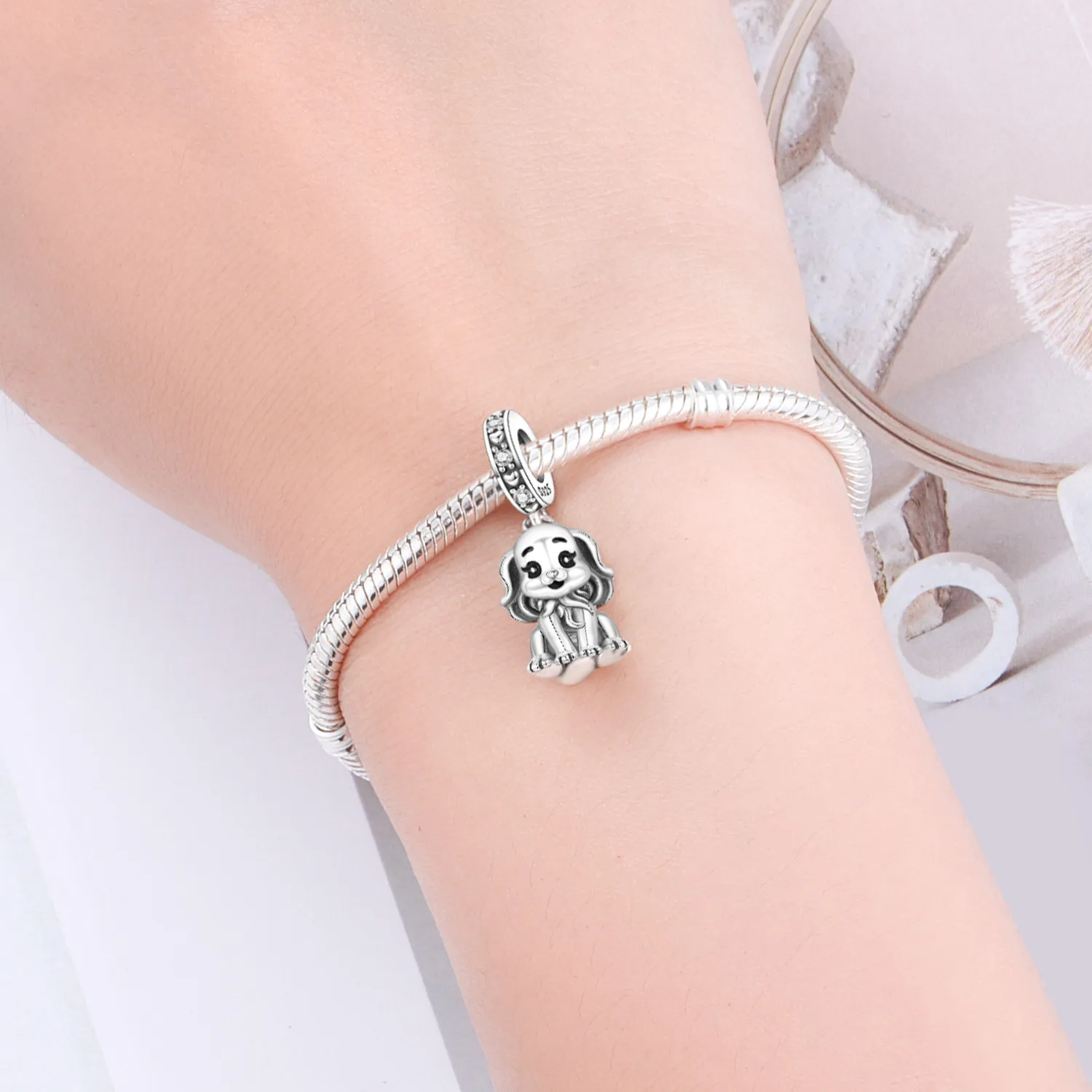 

Cycuff 925 Sterling Silver Cute Dog Animal Pet Beads Original Pendants Bracelet Charm Jewelry DIY Necklace Bracelet Fine Gifts