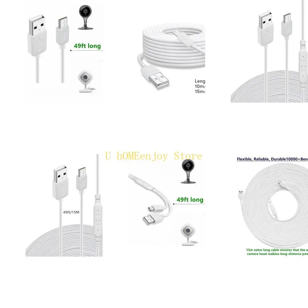 

B0KF Зарядный кабель увеличенной длины с USB на Micro USB, 10 м/15 м для термометра/видеонаблюдения