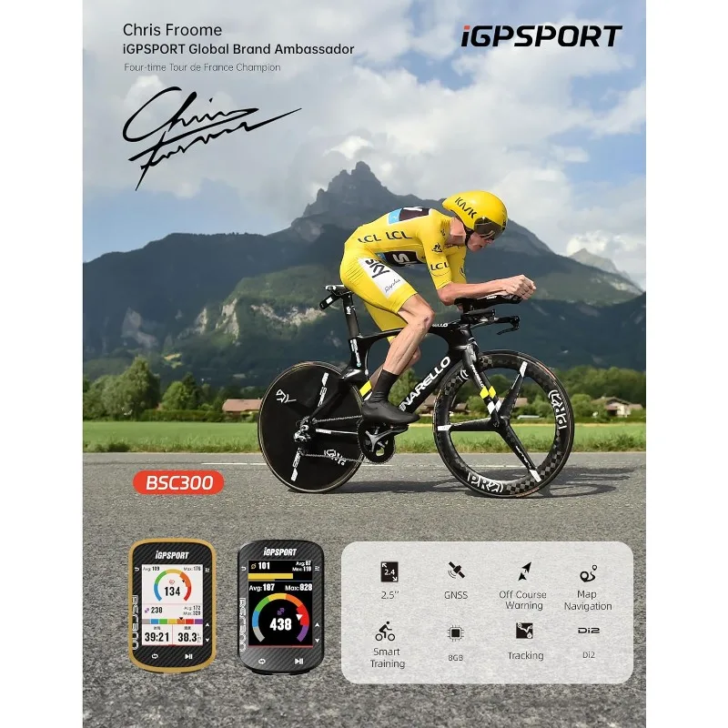 BSC300 Bike Computer, Offline MAP Navigation Off Course Warning 8GB Bluetooth ANT+ Wireless GPS Cycling