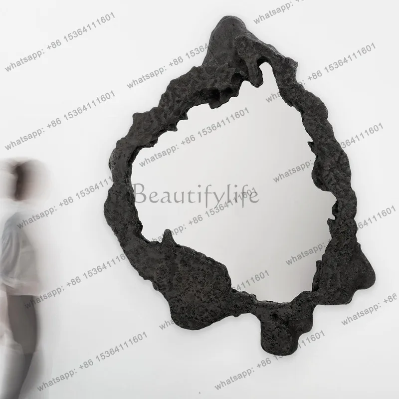 Modern Art Black Irregular Dressing Mirror Home Bedroom Living Room Decorative Mirror, Wabi Sabi