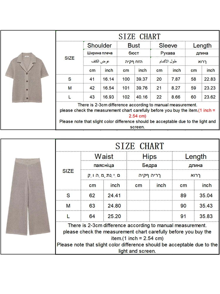 TRAF 2 Piece Women Chic Knitted Cardigan Top Hollow Out Suit Loose Solid Elastic Waist Wide Leg Pants Causal Outfits