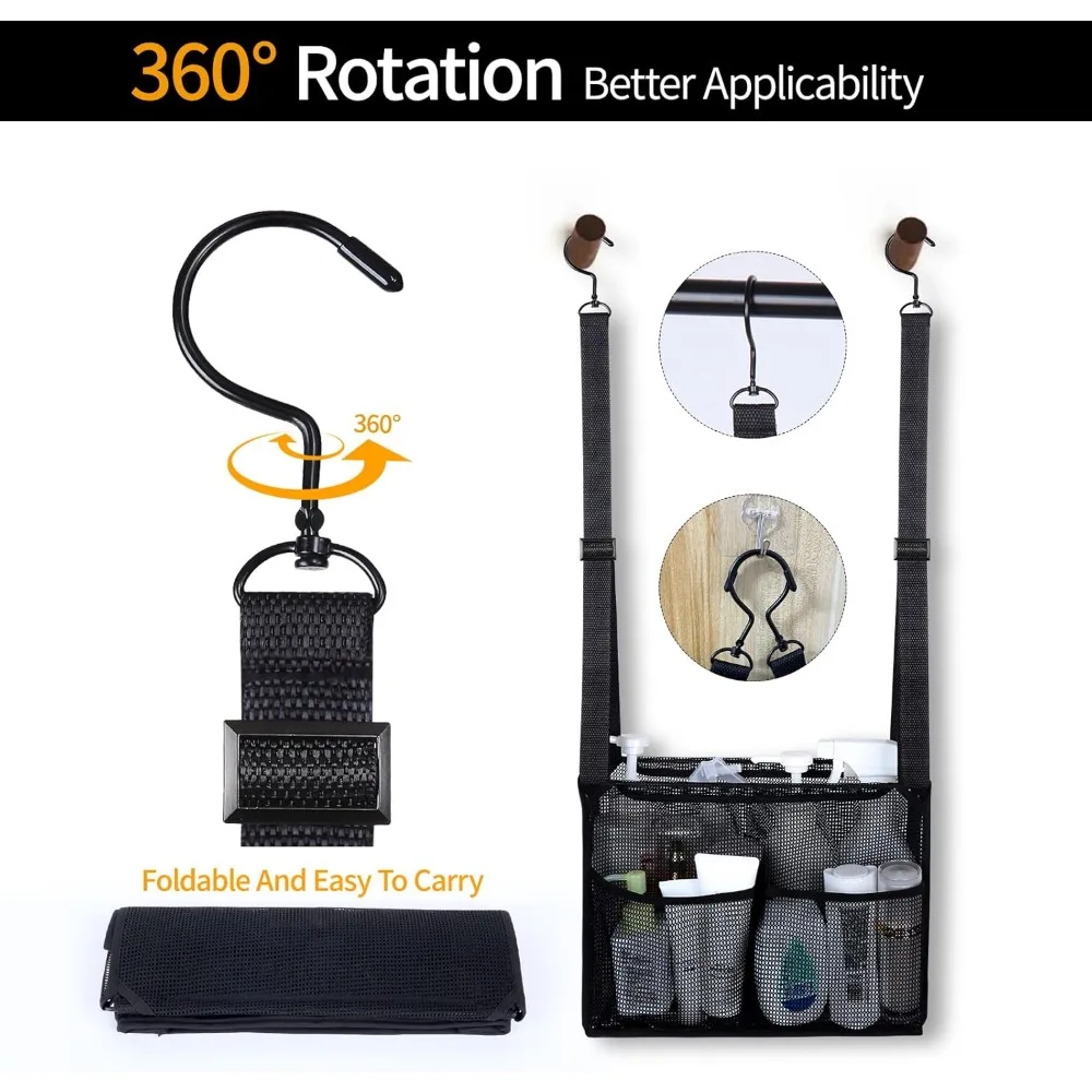 Borsa da bagno in rete sospesa regolabile con 4 tasche portaoggetti, contenitore per doccia college con ganci, applicata a dormitori universitari, palestra, swi