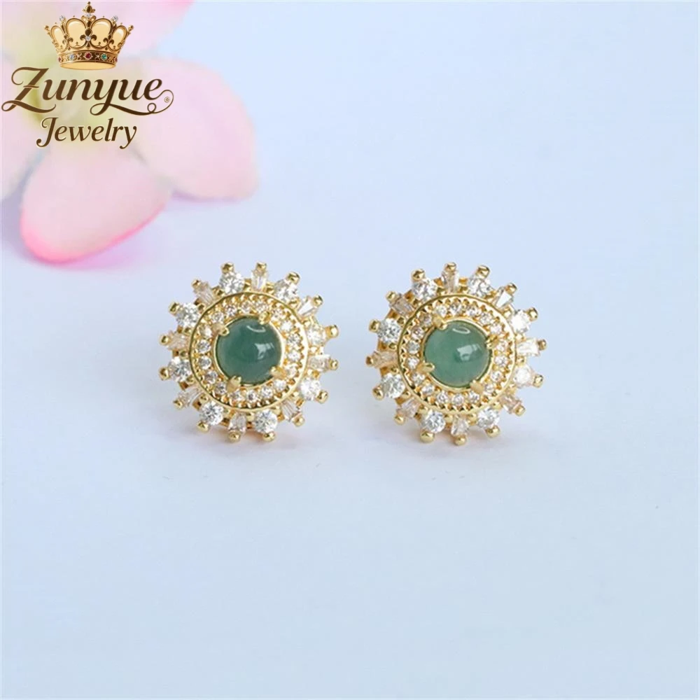 

Natural A-Grade Jadeite Blue Water Jade Sunflower Ear Studs Luxury Quality Jewelry Fashion Jewelry Exquisite Charms Popular Gift