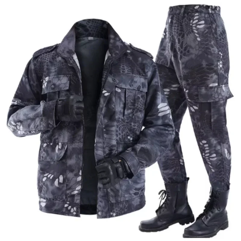 Tactical Camouflage Set Men Wear-resistant Multi Pocket Stand Collar Soft Shell Suit Scomfortable Training Outdoor Work Clothes