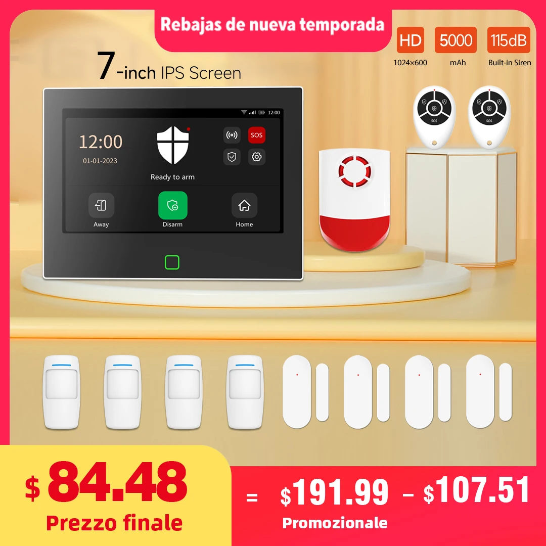 Staniot 7 inch Home Alarm System Wireless WiFi 4G Tuya Smart Security Protection Kit Built-in 115dB Louder Siren 5000mAh Battery
