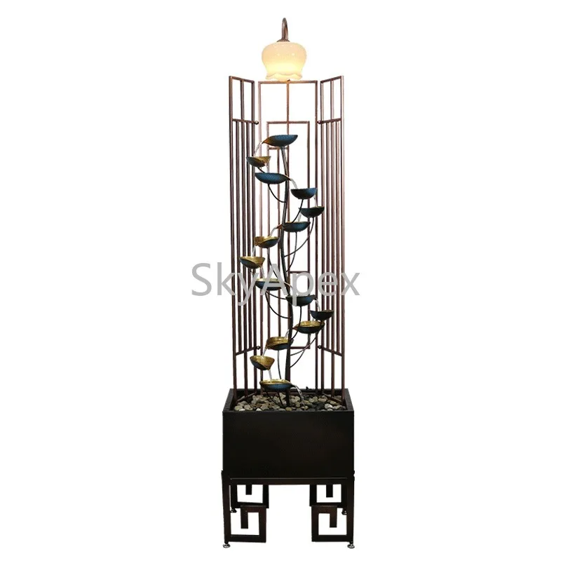 

New Chinese Light Luxury Wrought Iron Screen Partition Floor Flowing Water Landscape Ornament Living Room Sofa TV Cabinet Decor