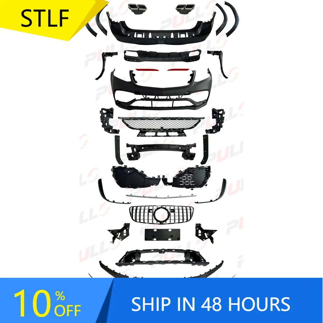 

STLFAuto Body Kit for Benzs GLS Class X166 2016-2019 to GLS63 AMGs Front Rear Bumper Rear Diffuser Tail Pipes Eyebrows Grille