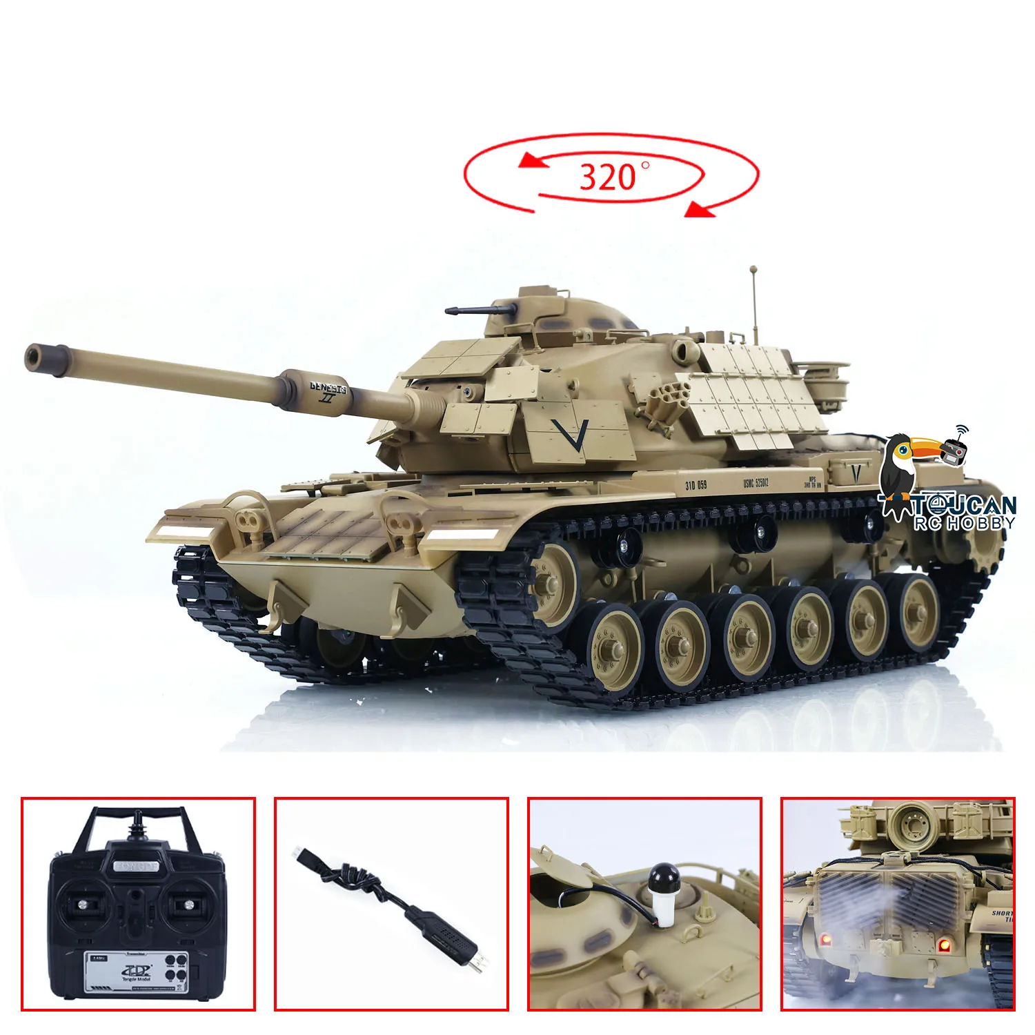 Tongde Model 1/16 RTR RC Battle Tank M60A1 ERA USA Radio Control Tanks Panzer Cars Model Sound Toys for Boys Gifts TH23289