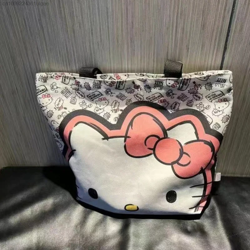 Sanrio Hello Kitty กระเป๋าสะพายไหล่อะนิเมะ Prinnted กระเป๋าถือ Y2k ความจุขนาดใหญ่สำหรับผู้หญิงช้อปปิ้ง Tote แฟชั่นเกาหลีหรูหรากระเป๋า