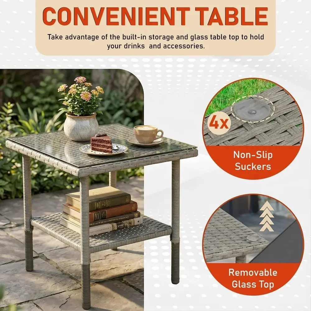 3 Pieces Patio urniture Outdoor Bistro Set Outdoor&Indoor Contion Set Coee Table Chairs Set or 2 with Water-Resistant Cushions o view 4