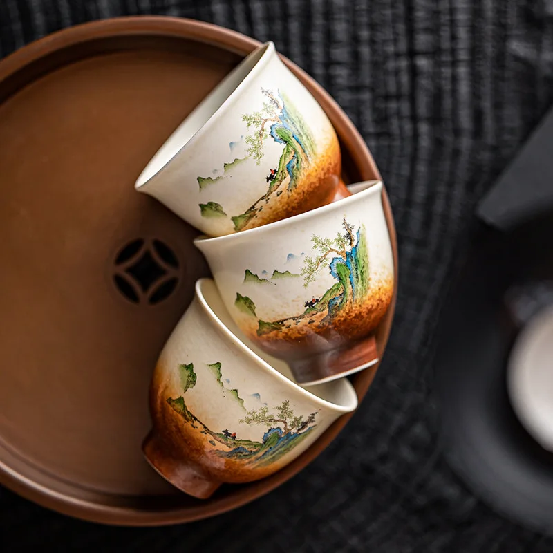 Caomuxi Retro Ceramic Teacup Creative Household Kung Fu Tea Tasting Cup Personal Single Master Cup Teaware Gift for Tea Lovers