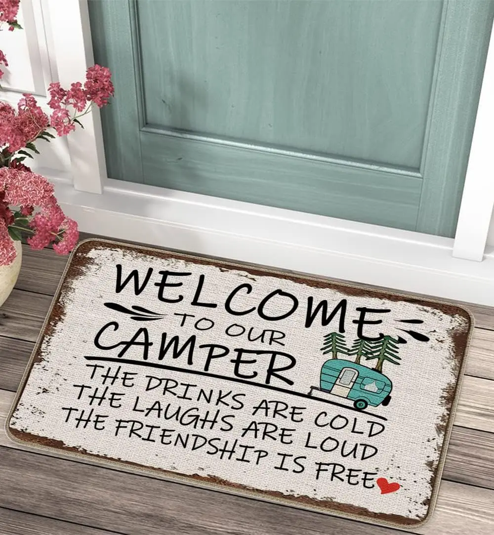 Rustic Welcome Mat Doormat Camper Camping RV Outdoor Polyester Sign Decor Home Entrance Mat Boho Lifestyle Gift For Cabin Front