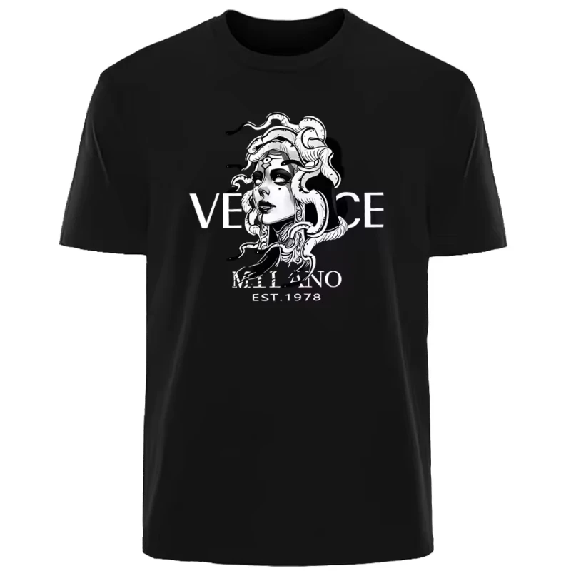 Camiseta con estampado de cabeza de Medusa de verano - Nueva marca de lujo italiana - Ropa deportiva para el día a día para mujer, camiseta adecuada para el día a día, top y2k