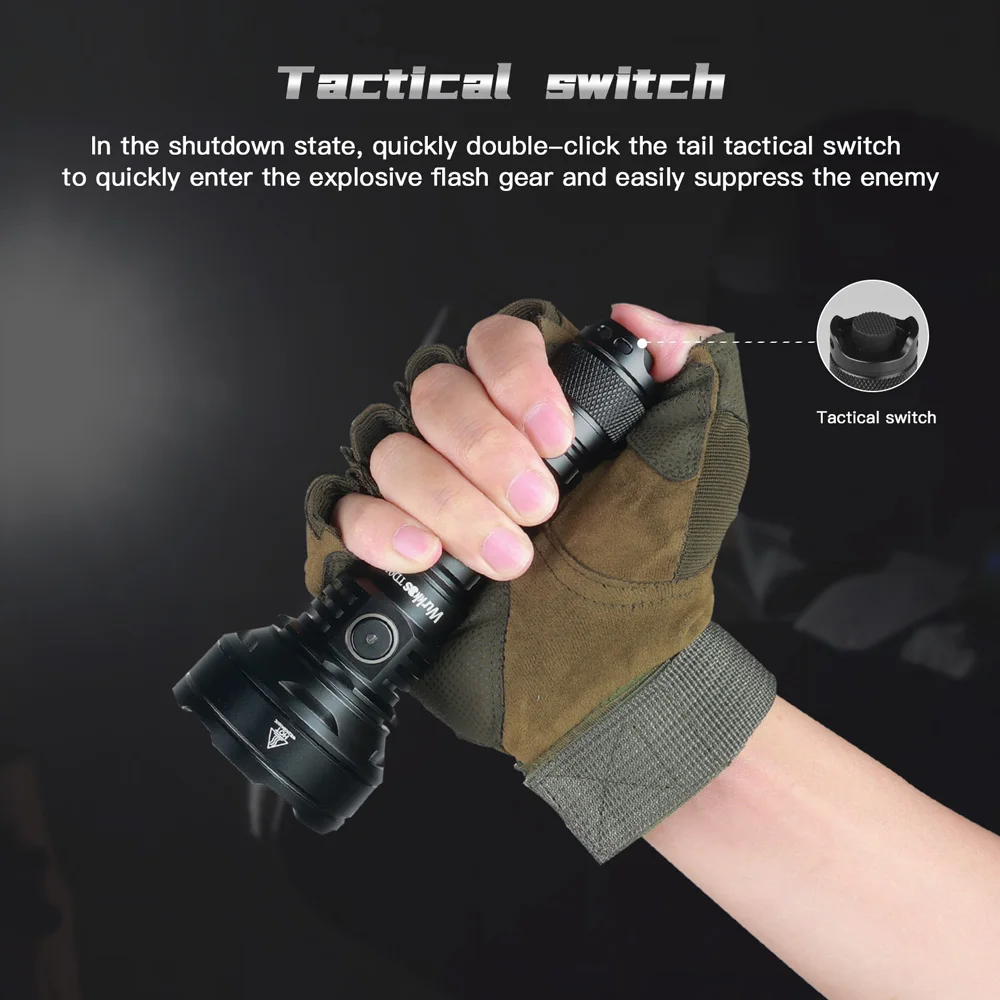 Wurkkos TD01C 21700 Tactical Flashlight Self Defense IPX8 Buck Drive 1800LM Rechargeable LED Light 1000Meters Torch Dual Switch