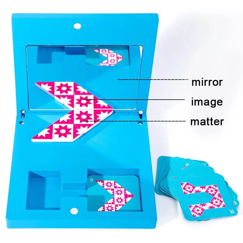 Espelho imagem quebra-cabeça de madeira geometria lógica jogo formas reconhecimento cedo brinquedo educativo presente para crianças