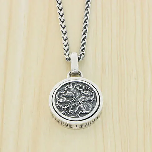 

925 Pure Silver Dragon Playing Beads and Dragon Necklace Men's retro ethnic style round necklace pendant pendants Women's pendan