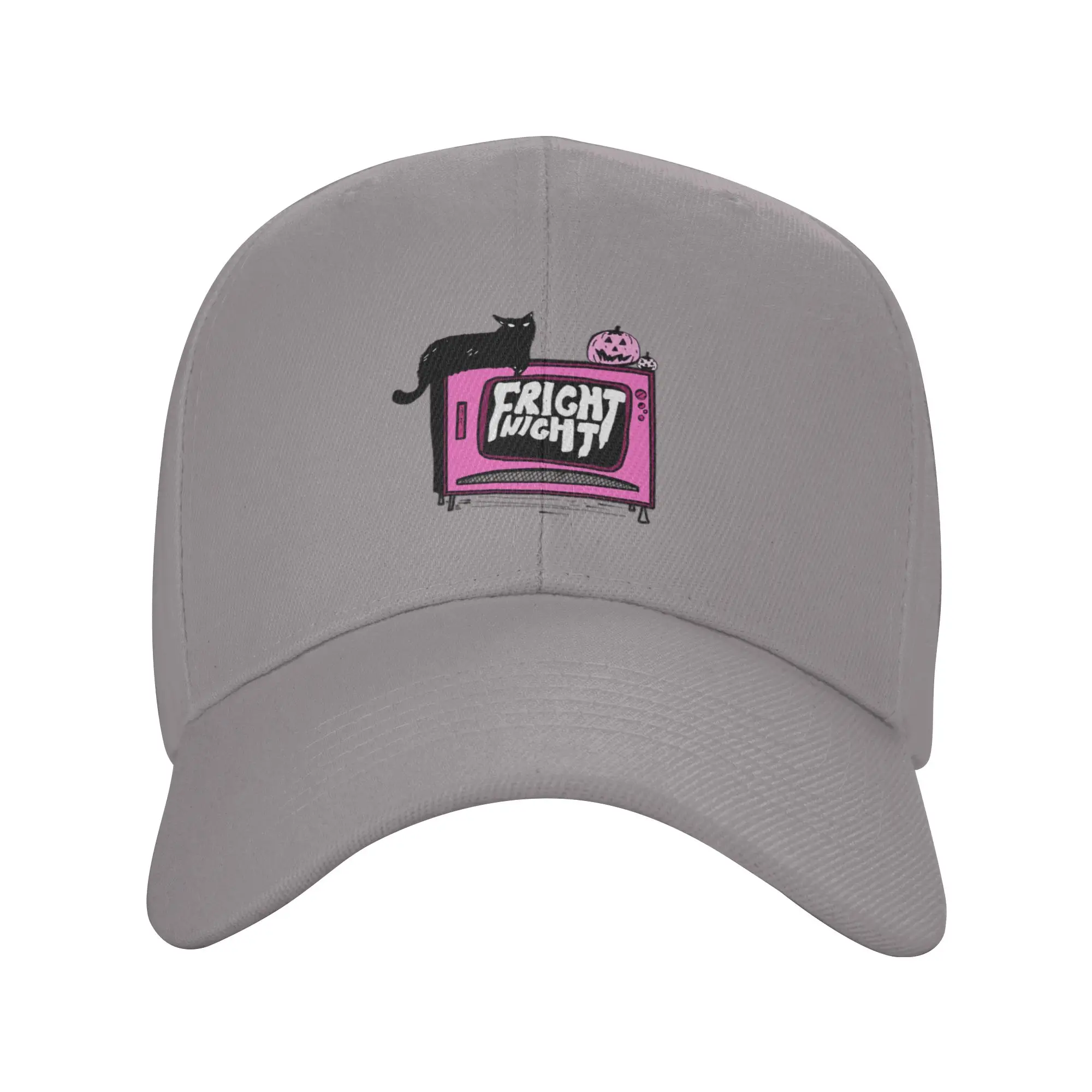 Hot Sale Pink Halloween Fright Night TV Cat and Pumpkins Baseball Cap  Snapback Cap Female  Morning Exercise Cap Female