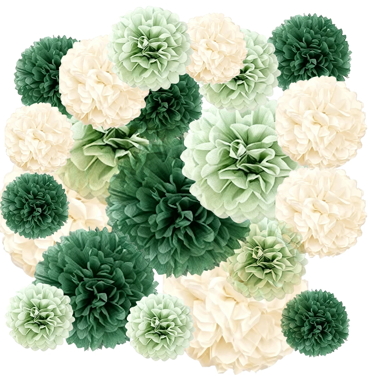

21pcs Sage Green Off White Tissue Paper Pom Poms Large Hanging Flower Ball Decor for Wedding Bridal Shower Birthday Party