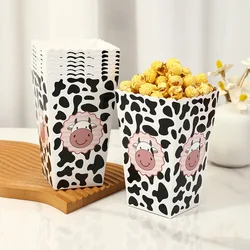 Farm Animal Cow Popcorn Boxes Cow Print Paper Food Box Popcorn Containers for Jungle Birthday Party Supplies Zoo