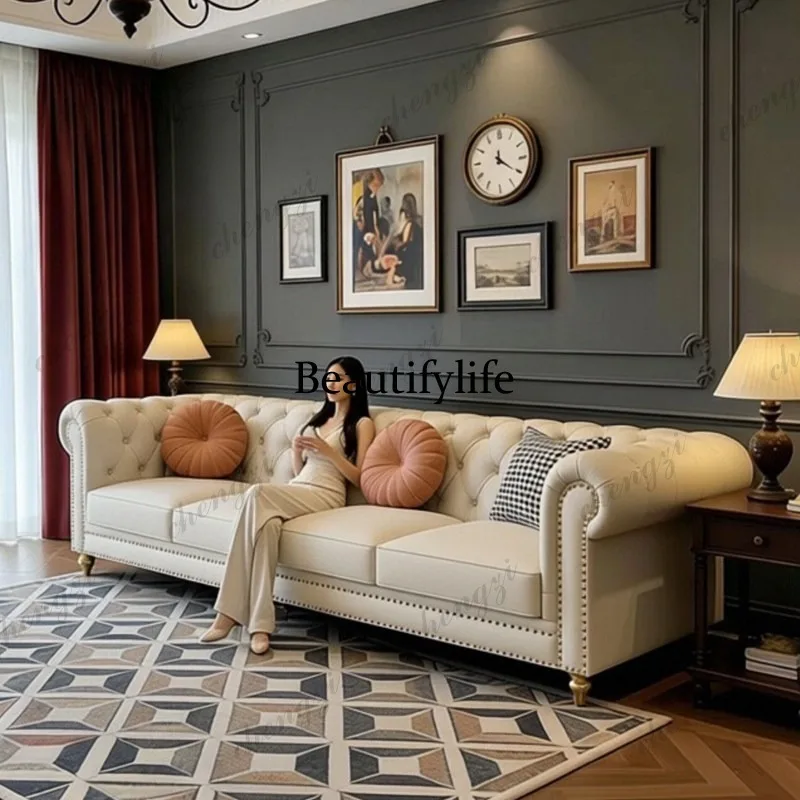 American leather art sofa small apartment living room combination modern simple white living room straight sofa