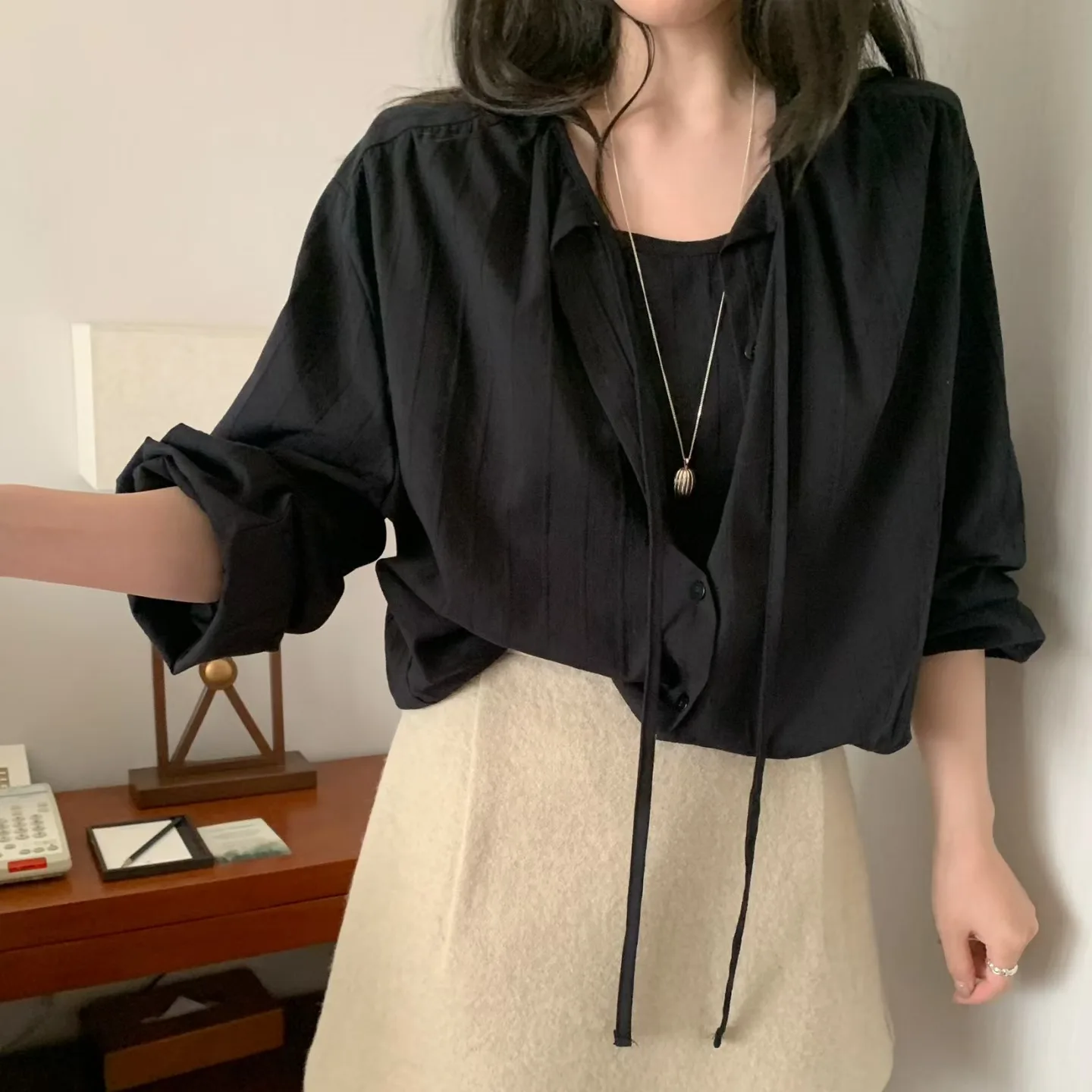 

Модная женская рубашка в корейском стиле, весна 2026: шикарный дизайн, новинка ранней весны, универсальная, с длинным рукавом, дышащая, Po...