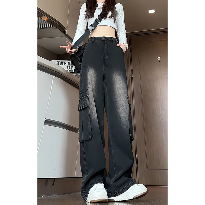 

Waed Straight Leg Men's Jeans Vintage American Sle Autumn Winter High Street Cool Wide Leg Pants Workwear Denim Jeans