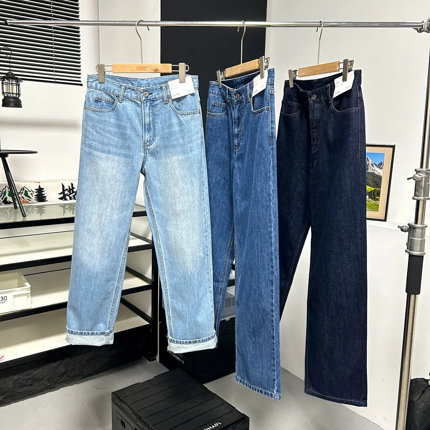 

Retro Japanese Sle Men's Straight Leg Wide Leg Jeans Waed Basic Model Leg Lengthening Effect Loose Fit Casual Trousers