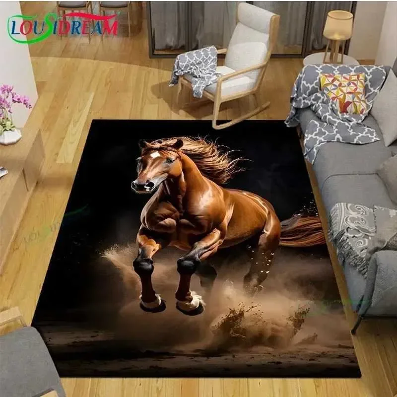 

Realistic Running Horse Print Flannel Area Rug, Non-slip Soft Floor Mat for Living Room Bedroom Home Decor