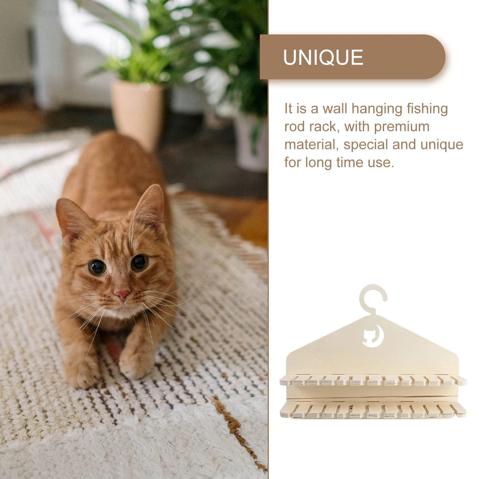 

Fishing Pole Wall-mounted Storage Rack Pet Holder Wooden Support Bracket Cat Teaser
