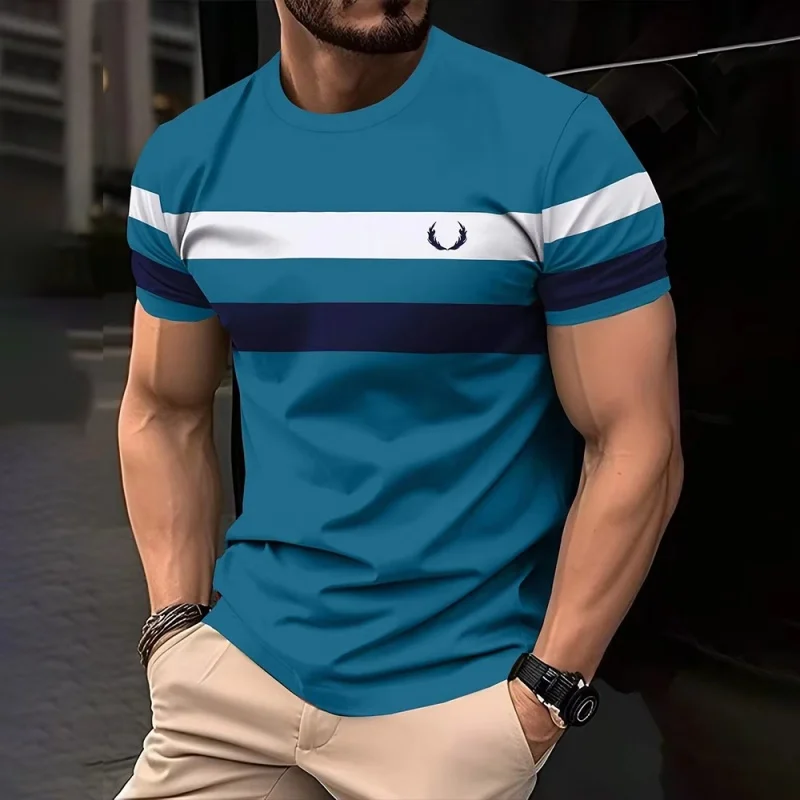 3D Print Colorful Stripes T Shirt For Men Color Block Pattern Short-Sleeved Tees Harajuku Streetwear Tops O-Neck T-Shirt Clothes image 4
