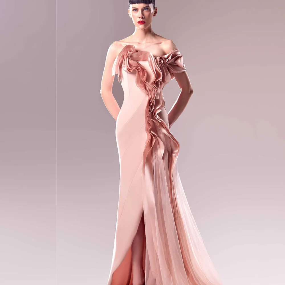 

Exquisite High Quality Sparkle Jersey Pleat Valentine's Day Trumpet One-shoulder Bespoke Occasion Gown Long Dresses